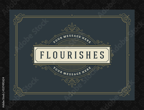 Vintage ornament greeting card calligraphic ornate swirls and vignettes frame design vector template