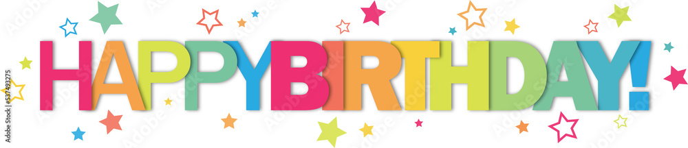 HAPPY BIRTHDAY! colorful typography banner with stars on transparent ...