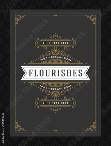 Vintage ornament greeting card calligraphic ornate swirls and vignettes frame design vector template