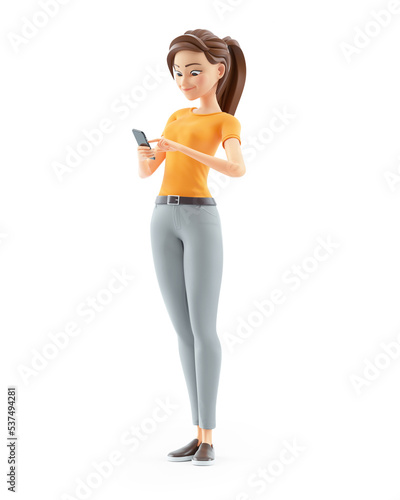 3d woman looking her mobile phone