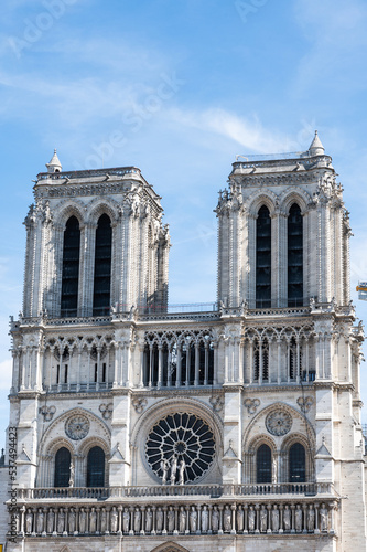 Notre Dame de Paris monument in Paris, France. Medieval Catholic cathedral currently being under reconstruction after the fire, planned to be completed by Spring 2024 © Liliya Trott