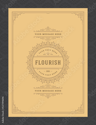 Vintage ornament greeting card calligraphic ornate swirls and vignettes frame design vector template