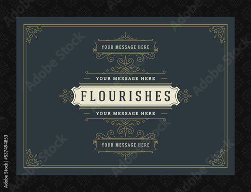 Vintage ornament greeting card calligraphic ornate swirls and vignettes frame design vector template