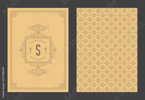 Vintage ornament greeting card calligraphic ornate swirls and vignettes frame design vector template