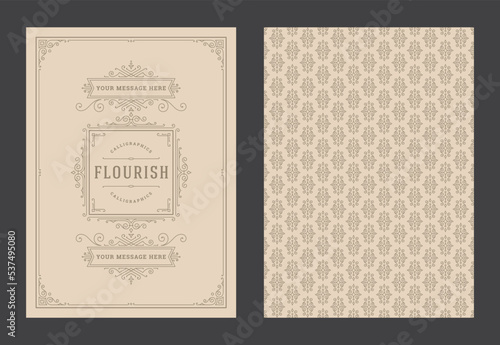 Vintage ornament greeting card calligraphic ornate swirls and vignettes frame design vector template