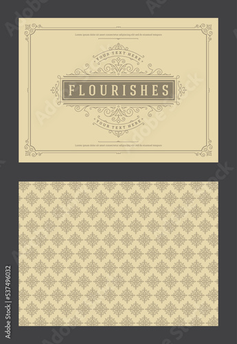 Vintage ornament greeting card calligraphic ornate swirls and vignettes frame design vector template