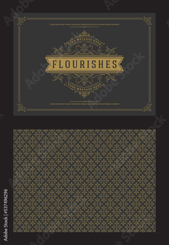Vintage ornament greeting card calligraphic ornate swirls and vignettes frame design vector template