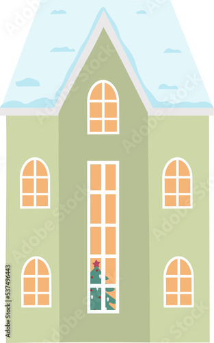 Vector illustration of Scandinavian Houses. Set of isolated decorated buildings for New Year and Christmas