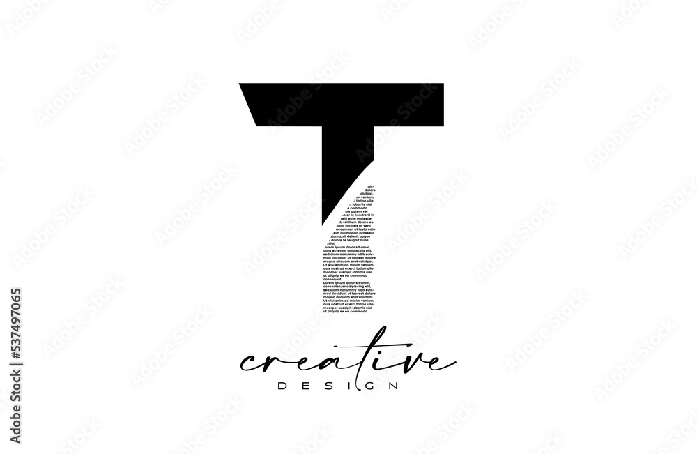 T Letter Logo Design with Creative letter T made of Black text font Texture Vector T Letter Logo Design with Creative letter T made of Black text font Texture Vector