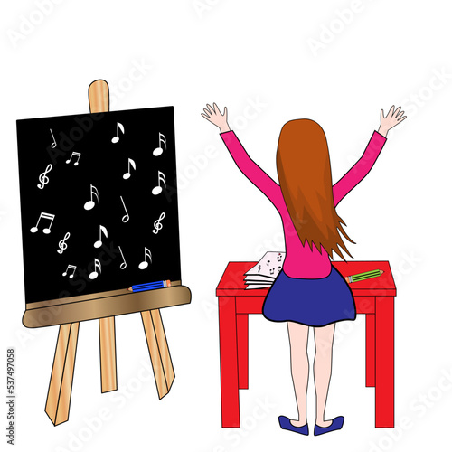 Profesora dando clase de música.
