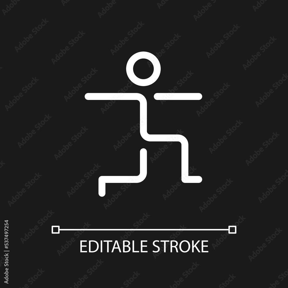 Warrior pose pixel perfect white linear ui icon for dark theme. Healthy and active lifestyle. Vector line pictogram. Isolated user interface symbol for night mode. Editable stroke. Arial font used Warrior pose pixel perfect white linear ui icon for dark theme. Healthy and active lifestyle. Vector line pictogram. Isolated user interface symbol for night mode. Editable stroke. Arial font used