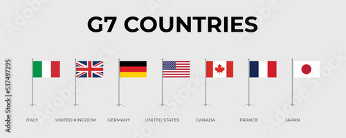 Flags of G7 countries. G7 summit flags Isolated icons. Group of Seven economic organization flags. iatly, uk, germany, us, canada, france, japan flags photo