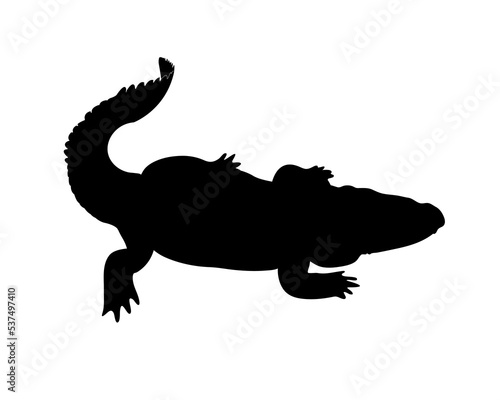 Black crocodile silhouette on white background. Vector illustration