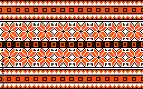 Seamless ukrainian pattern. Colored embroidery like cross-stitch ethnic ukrainian border