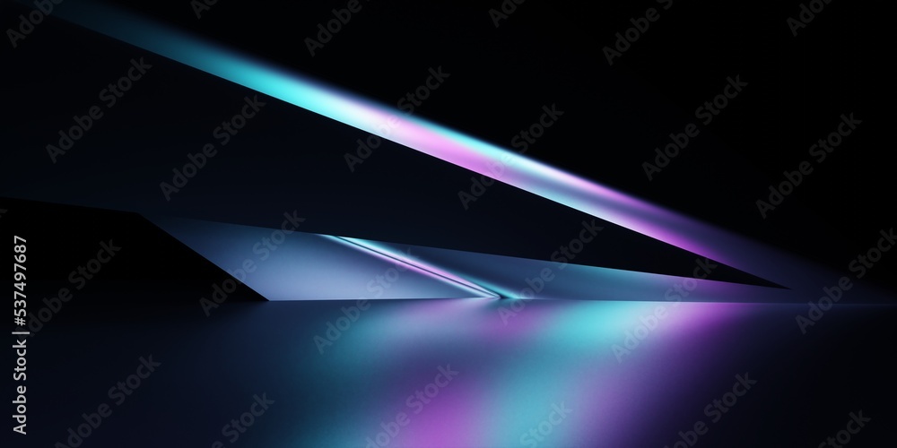 3d rendering of purple and blue abstract geometric background. Scene for advertising, technology, showcase, banner, game, sport, cosmetic, business, metaverse. Sci-Fi Illustration. Product display