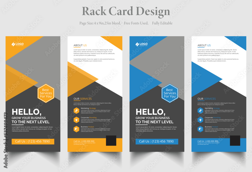 Corporate Professional Business DL Flyer Rack Card Template Unique Design for Office, Company, and Multipurpose Use with Creative Shapes and Idea Corporate Professional Business DL Flyer Rack Card Template Unique Design for Office, Company, and Multipurpose Use with Creative Shapes and Idea