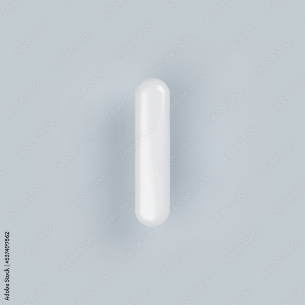 3D White plastic uppercase letter I with a glossy surface on a gray background. 3D White plastic uppercase letter I with a glossy surface on a gray background.