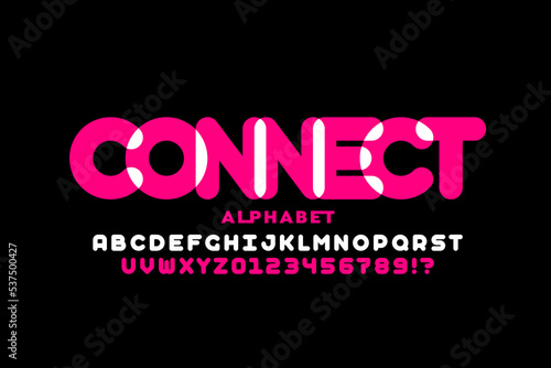 Connected letters style font design, alphabet letters and numbers vector illustration