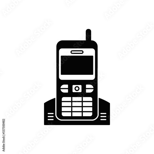landline phone icon in black flat glyph, filled style isolated on white background