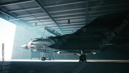Wallpaper Mural Fighter jet in a military hangar. 3d animation Torontodigital.ca