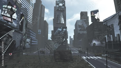 Animated apocalyptic city Times Square New York