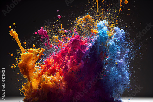 Colorful powder explosion on black background. ART CGI. photo