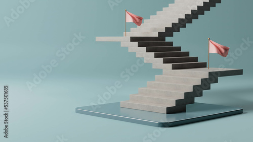 Fototapeta Naklejka Na Ścianę i Meble -  Path to success, staircase going up with flags, business concept, 3d render