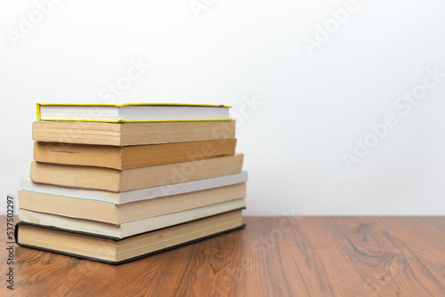 Book stack on table.Education learning on background concept. copy space