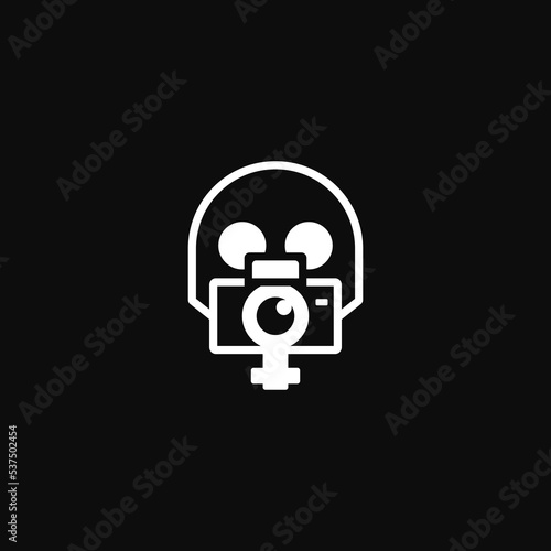Gas mask combination with a camera. Logo design.