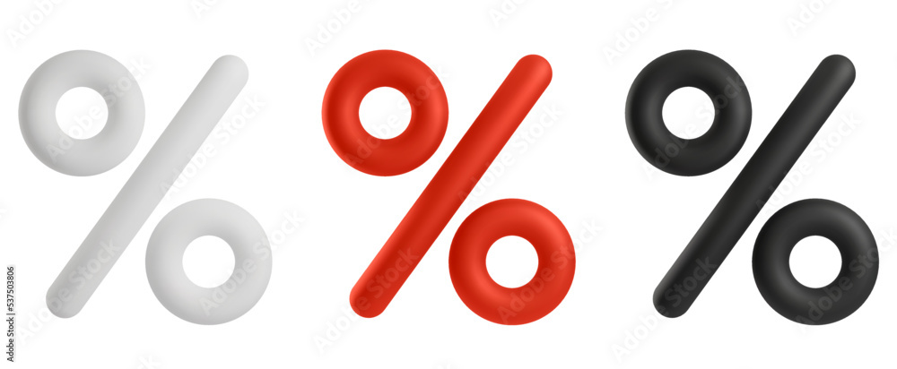3d icons of the percentage sign are red, white and black - obrazy, fototapety, plakaty 