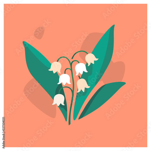 Branch of lily of the valley.  Flat vector colorful illustration for cosmetics, perfumeries and food packaging.