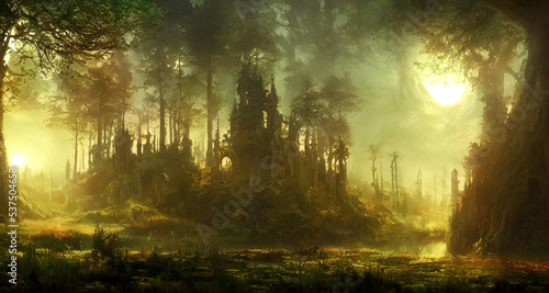 Illustration Detailed Mystical Beautiful Forest