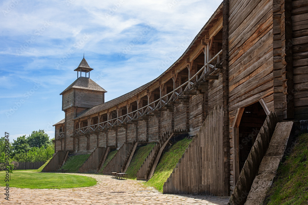 Obraz premium Reconstruction of historic wooden fortress in Baturyn, Chernihiv region, Ukraine