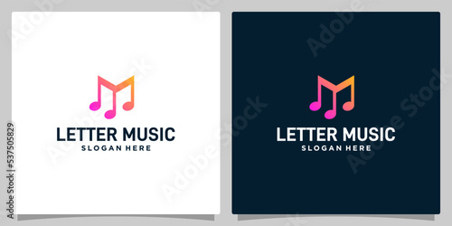 Notes music logo with initial letter m logo graphic design vector illustration. Symbol, icon, creative