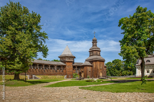 Reconstruction of historic wooden fortress and church in Baturyn, Chernihiv region, Ukraine photo