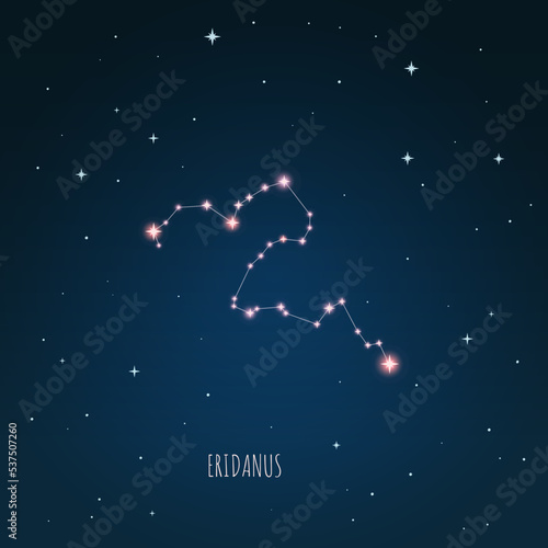 Constellation Eridanus on the background of starry sky. Constellation scheme collection Vector illustration	