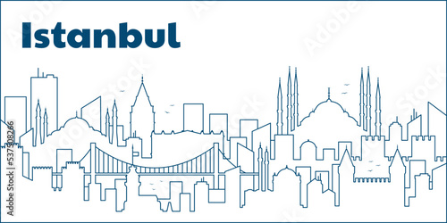 Istanbul Turkey concept. Silhouette of the city of Istanbul. Travel concept. Linear vector illustration.