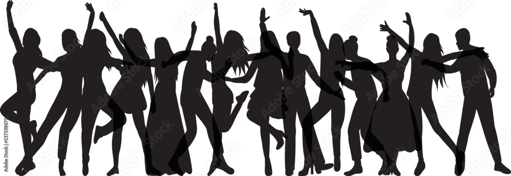 crowd of people dancing silhouette black isolated vector