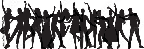 crowd of people dancing silhouette black isolated vector