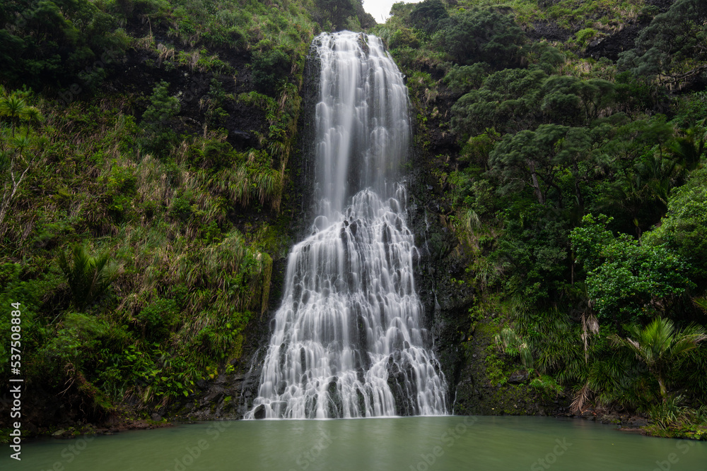 Multi-tiered falls of Karekare falls, Auckland, New Zealand.