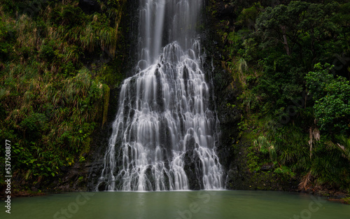 Multi-tiered falls of Karekare falls, Auckland, New Zealand.