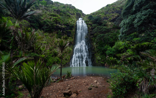Wide view of Karekare falls, Auckland, New Zealand. photo