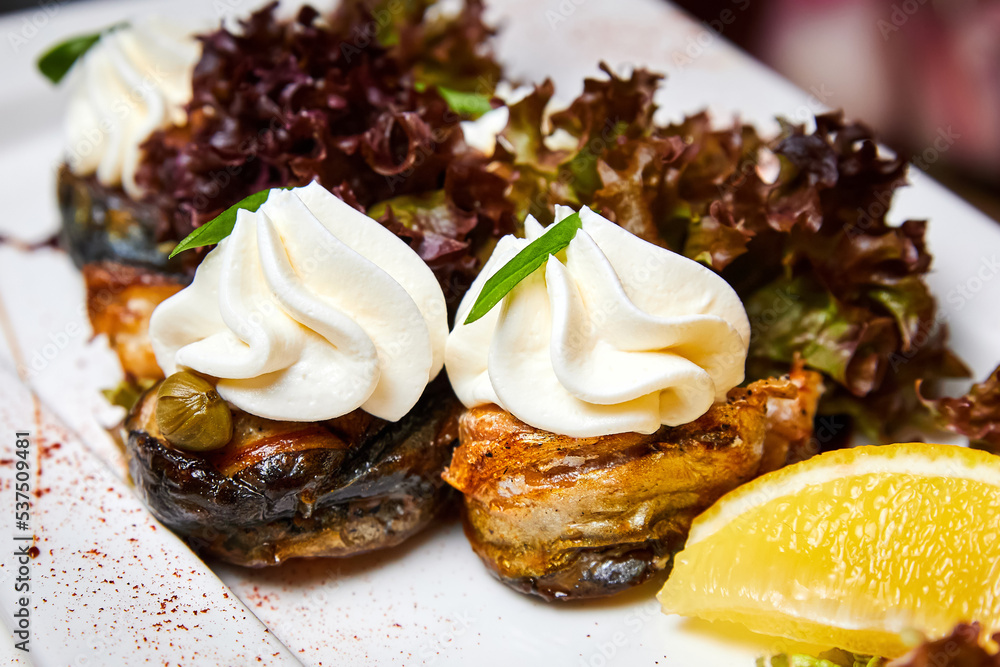 Mackerel rolls with capers and cheese cream Mackerel rolls with capers and cheese cream