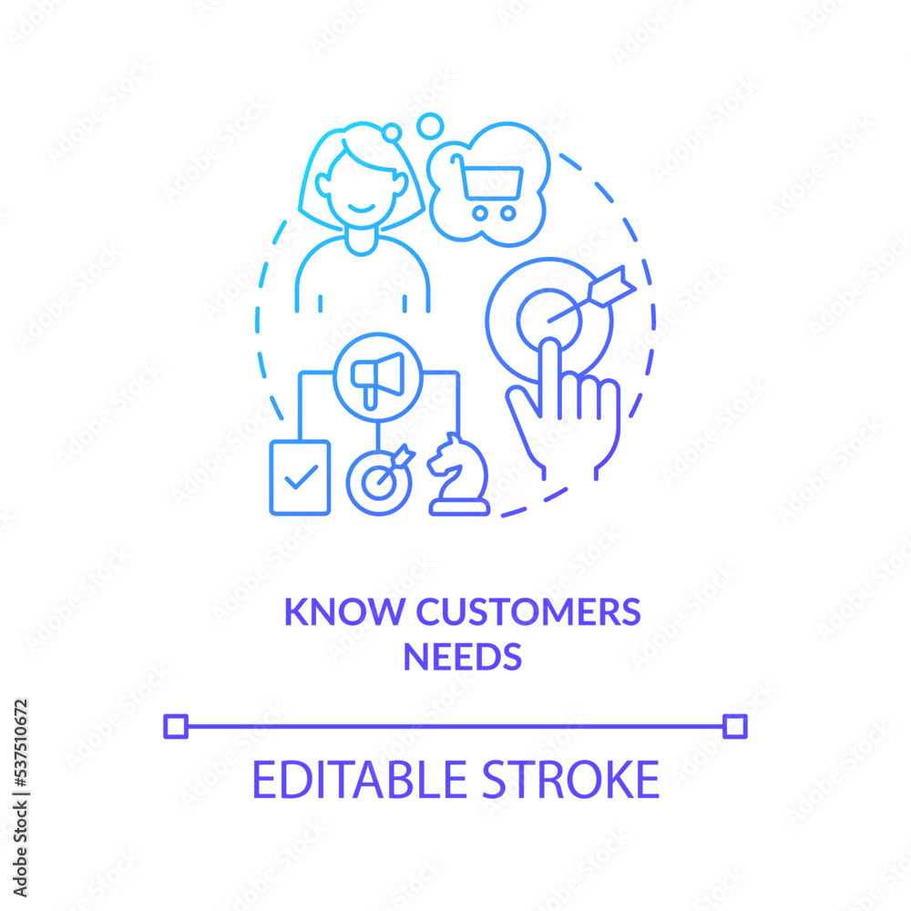 Understand customers needs blue gradient concept icon. Individual marketing strategy. Target audience abstract idea thin line illustration. Isolated outline drawing. Myriad Pro-Bold fonts used