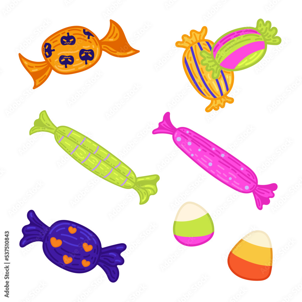 Cute candies vector illustration set. Halloween, trick or treat. Cute candies vector illustration set. Halloween, trick or treat.