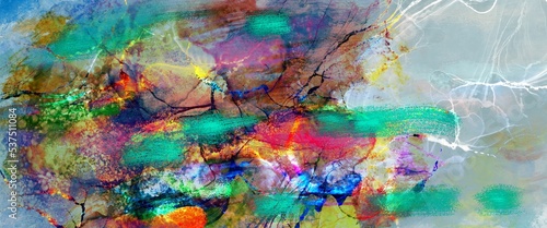 Multicolor watercolor abstract background, pattern made by acryllic brush strokes and alcohol ink technique