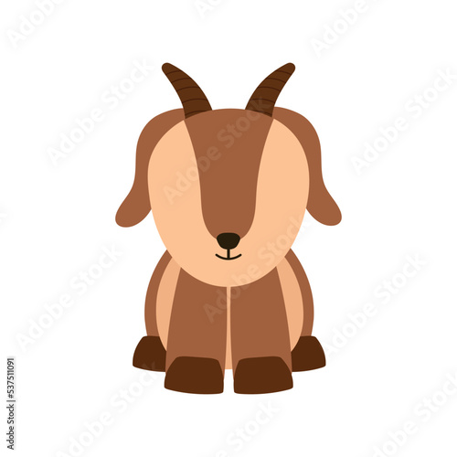 Cute Goat Sitting Farm Animal in Animated Cartoon Vector Illustration