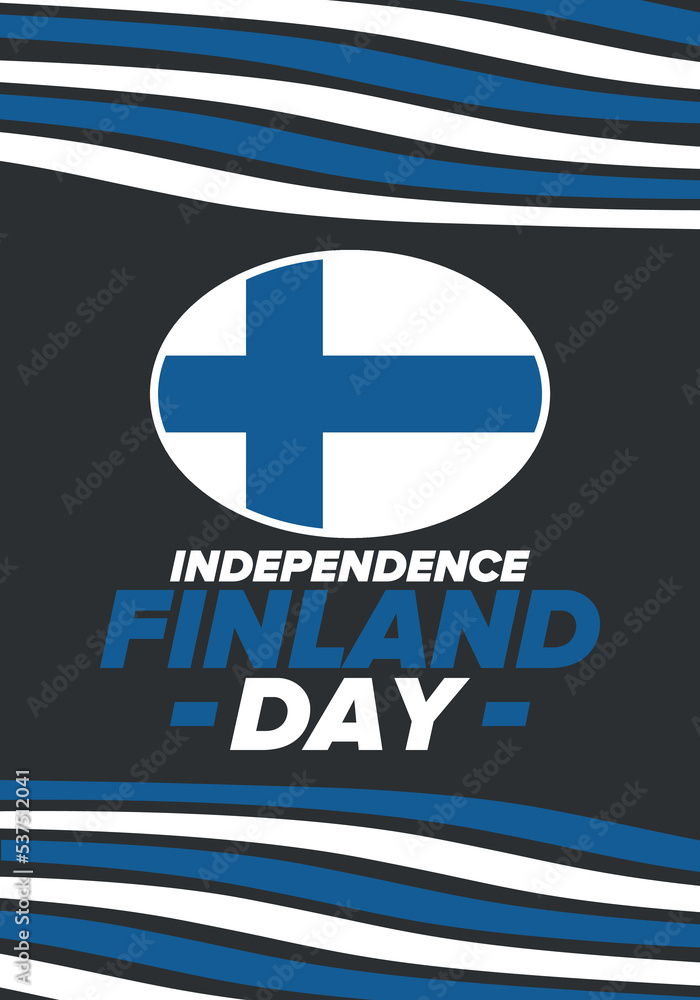 Fototapeta premium Finland Independence Day. Finnish national happy holiday, celebrated annual in December 6. Finland flag. Patriotic elements. Poster, card, banner and background. Vector illustration