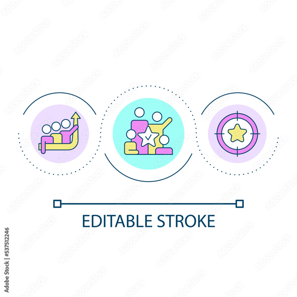 Corporate development loop concept icon. Cooperation to reach goals. Teamwork strategy abstract idea thin line illustration. Isolated outline drawing. Editable stroke. Arial font used Corporate development loop concept icon. Cooperation to reach goals. Teamwork strategy abstract idea thin line illustration. Isolated outline drawing. Editable stroke. Arial font used