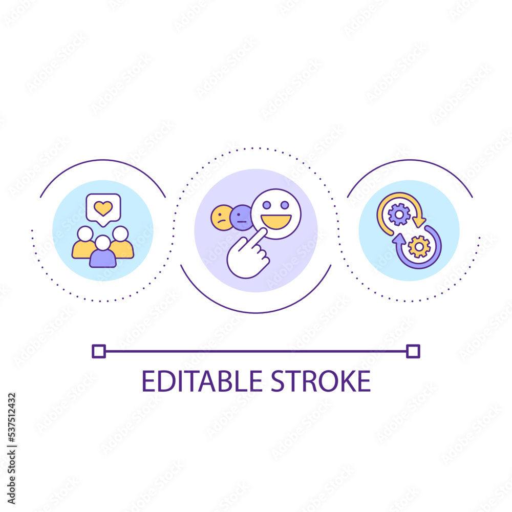 Maintain customer experience loop concept icon. Collect consumers feedbacks. Relationship building abstract idea thin line illustration. Isolated outline drawing. Editable stroke. Arial font used